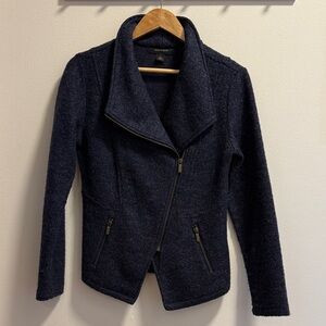 Halogen Navy Asymmetrical Zip Wool-Blend Jacket
